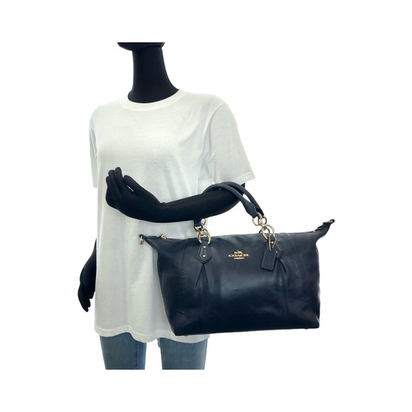 Coach Coach Leather Tote Bag Navy Gold Hardware Leather Tote Bag - Picture 7 of 10